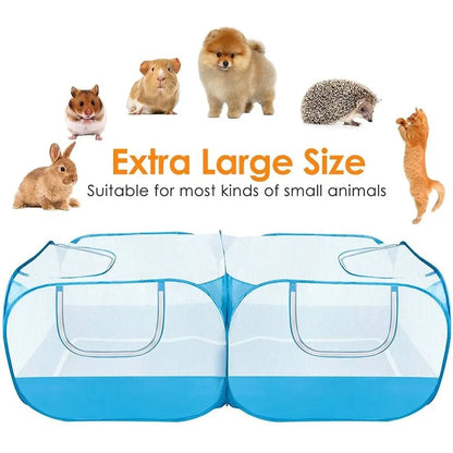 Portable Small Animal Playpen - Foldable Pet Cage with Transparent Mesh for Cats & Chickens
