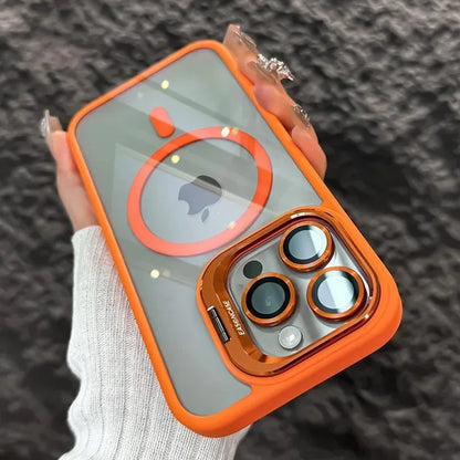 Luxury Magnetic Shockproof Phone Case - MagSafe Compatible iPhone Cover with Stand & Glass Lens Protection for iPhone 17 16 15 14 13 12 11 Pro Max
