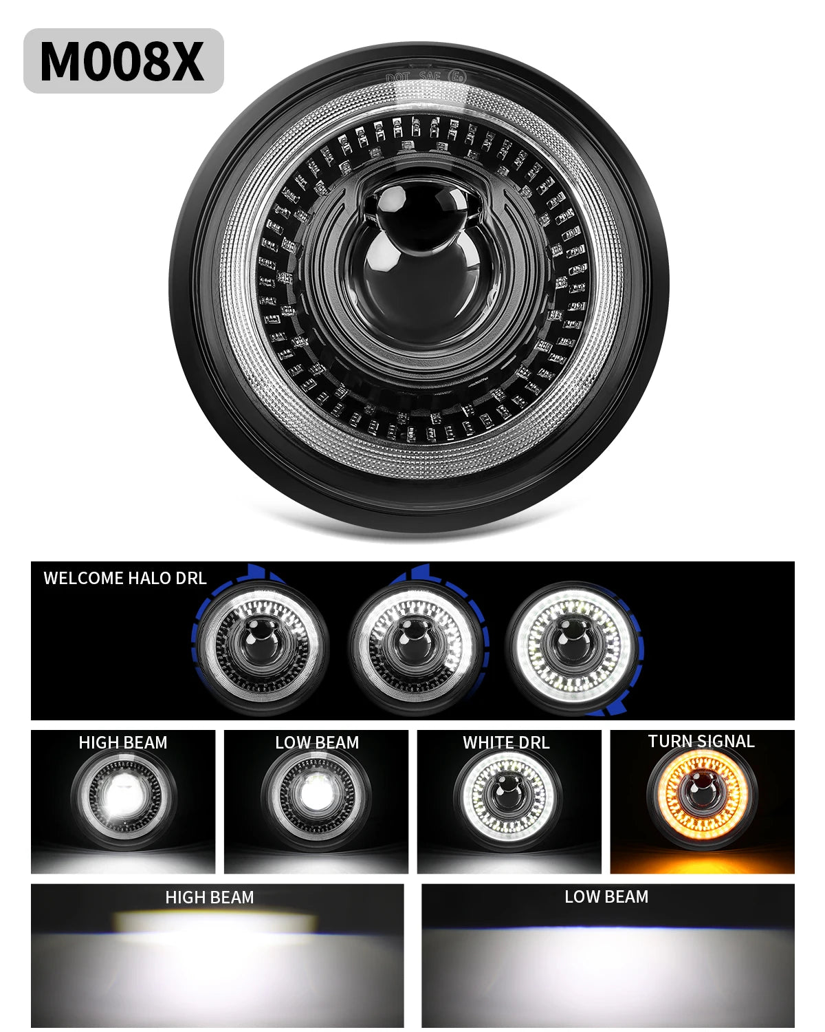 BraveWAY 5.75″ Round LED Motorcycle Headlight – White & Amber DRL with Gradient Halo Start-Up Welcome Light
