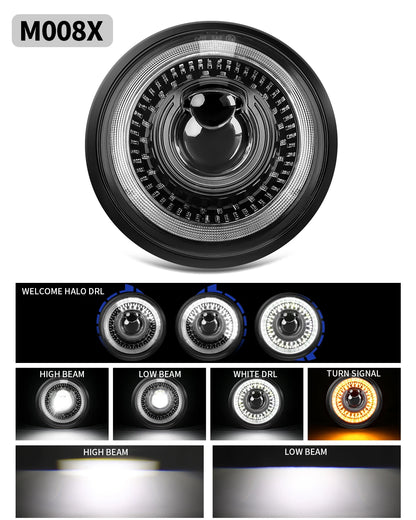 BraveWAY 5.75″ Round LED Motorcycle Headlight – White & Amber DRL with Gradient Halo Start-Up Welcome Light