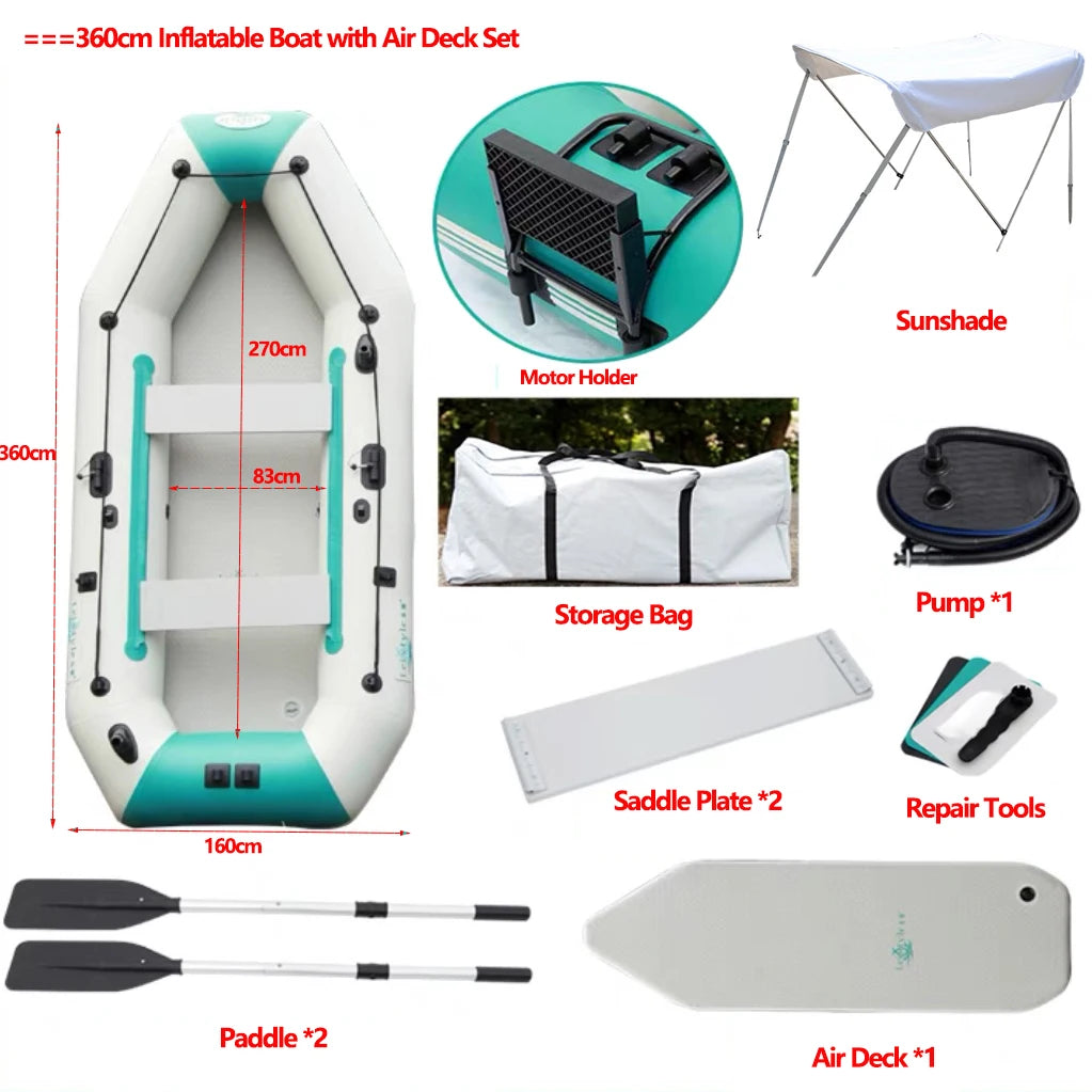 2.0–3.6m Inflatable Fishing Kayak Boat Air Deck Set – 3-Layer 0.9mm PVC, 2+1 Air Chambers, Wear-Resistant LUYA Raft Boat