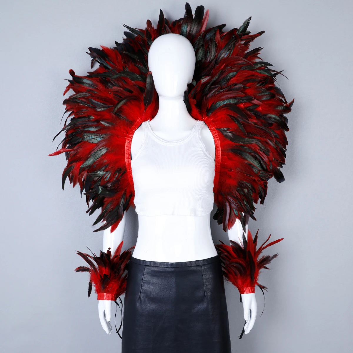Women’s 2-Piece Feather Shawl Set - Elegant Punk-Style Cosplay Accessories for Halloween, Masquerade Balls, Parties, and Carnivals