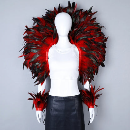 Women’s 2-Piece Feather Shawl Set - Elegant Punk-Style Cosplay Accessories for Halloween, Masquerade Balls, Parties, and Carnivals