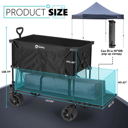 450LBS Double Decker Collapsible Wagon — 50"L Heavy-Duty Large Capacity Foldable Cart