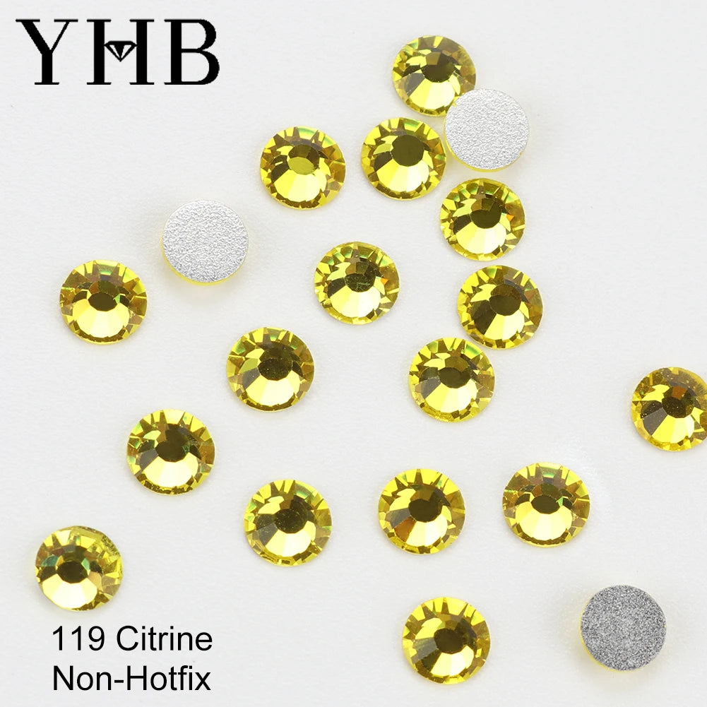 YHB Cold Fix Crystal Flatback Rhinestones - Silver Back Non Hotfix DIY Gems for Nail Art, Bags, Shoes, Garments & Phone Decoration