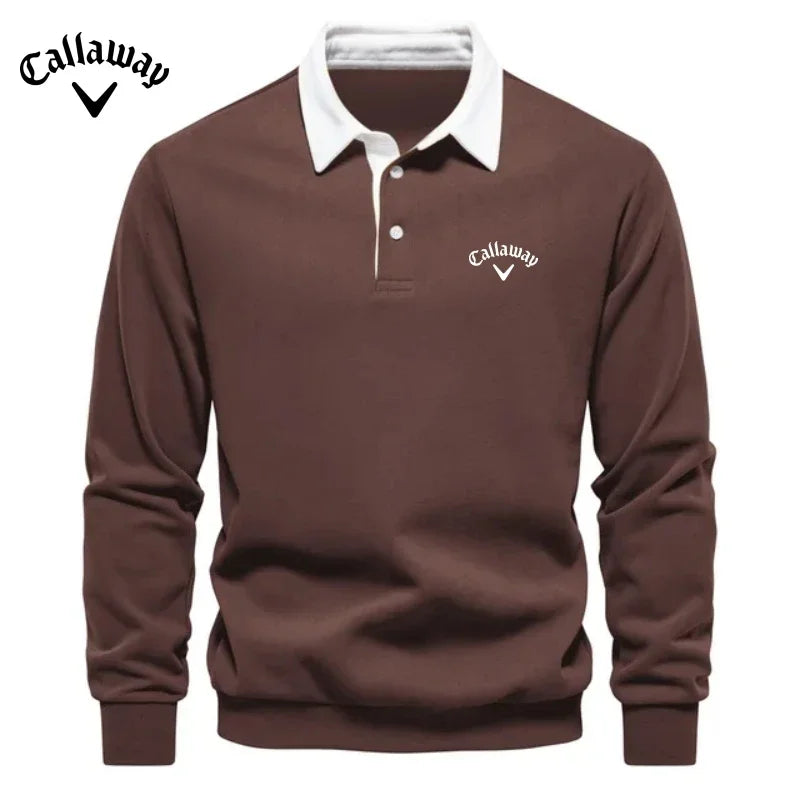 Men's Embroidered Pure Cotton Long-Sleeved Polo Shirt - Fashionable Casual Top for Autumn & Winter