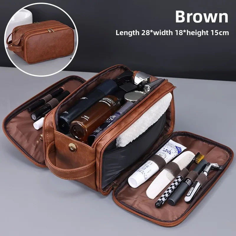 Multi-Pocket Waterproof PU Toiletry Bag – Hanging Travel Makeup & Cosmetic Organizer for Men & Women Essentials Wash Bag