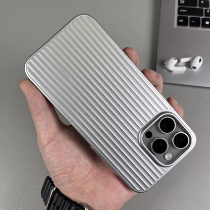Titanium Stripe iPhone Case - Shockproof Hard Armor Cover with Metal Buttons for iPhone 13–16 Pro Max