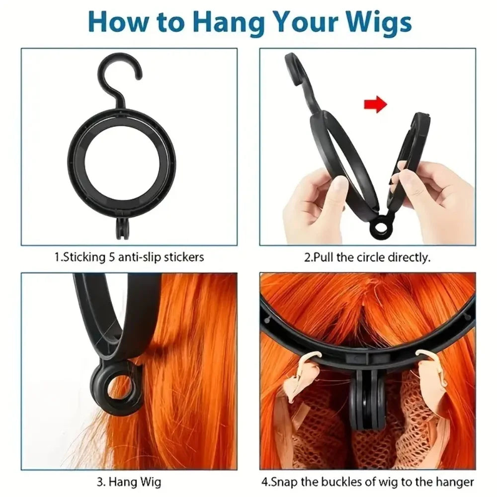 5pcs Foldable Hanging Wig Stand – Round Multi-Function Portable Stand for Wigs and Hats