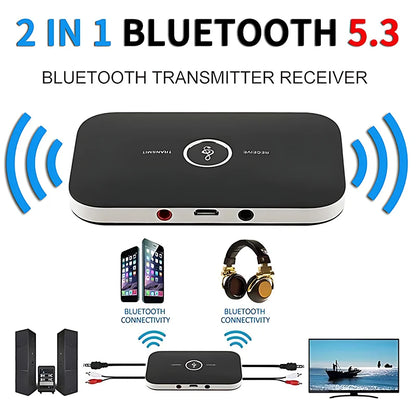 B6 2-in-1 Bluetooth 5.3 Audio Transmitter & Receiver | 3.5mm AUX RCA USB Wireless Adapter for Car, PC, TV, Headphones