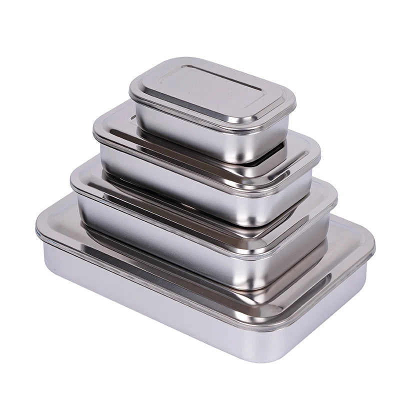 Stainless Steel Dental Instrument Tray with Lid – Medical Sterilization & Disinfection Container for Surgical Tools