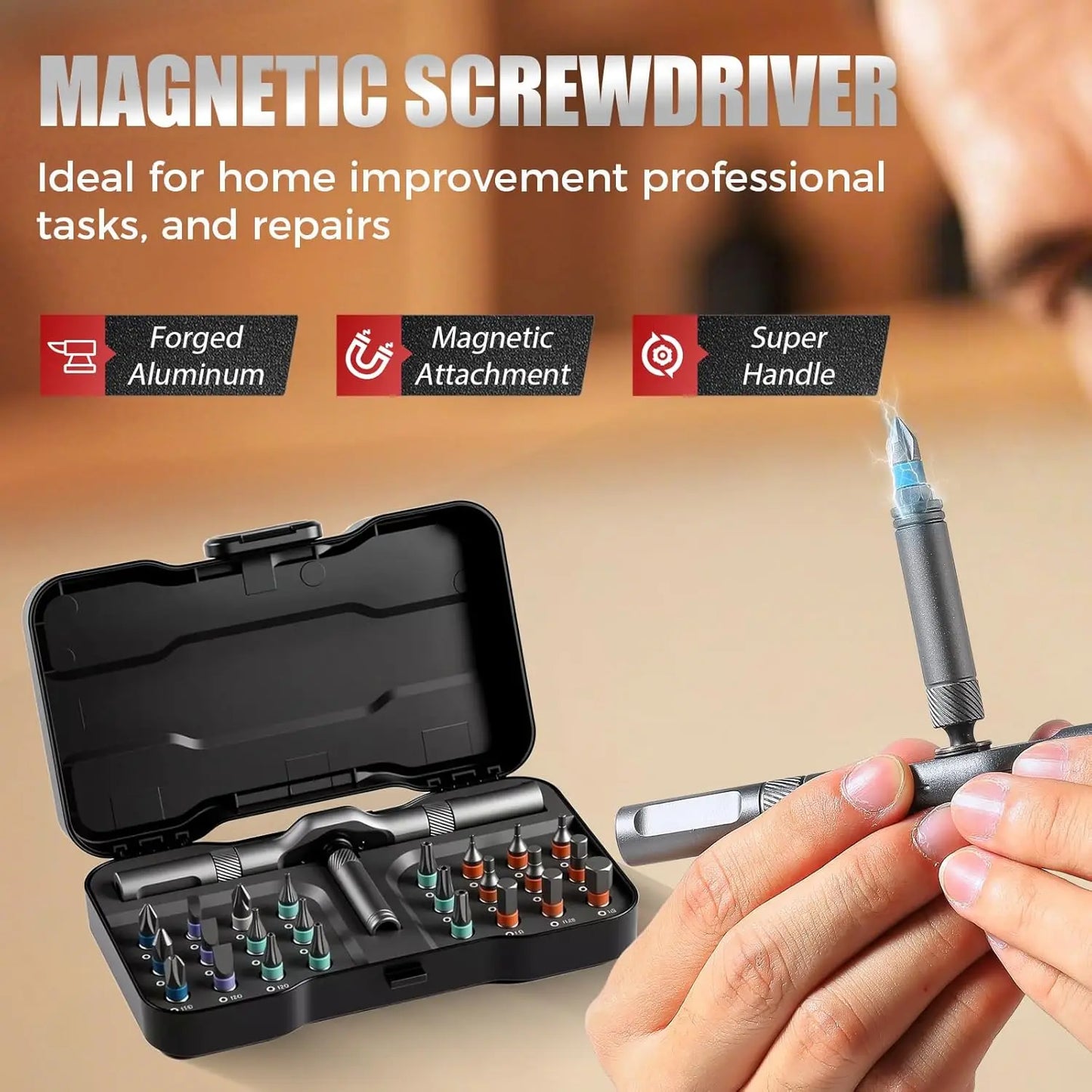 VMAN 24-in-1 Multifunction Ratchet Screwdriver Set – Mini Magnetic Bit Repair Kit for PC, Desk & Household Use