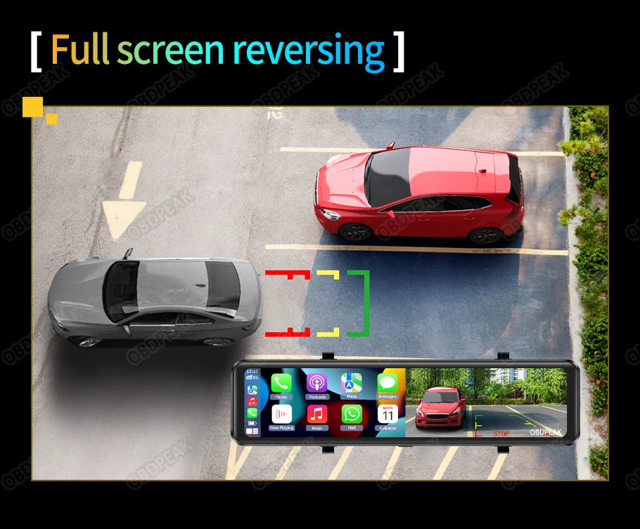 OBDPEAK K4 11.26" Rearview Mirror Dash Cam - 4K 3840x2160P, CarPlay, Android Auto, WIFI, GPS Navigation, Video Recorder