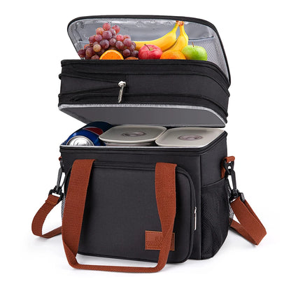 Expandable 17L Insulated Double-Decker Lunch Bag – Leakproof Cooler Tote with Side Pocket for Work, Picnic, Camping & Travel
