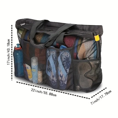 Extra Large Beach Bag - Lightweight, Waterproof, Foldable with Mesh Straps, Zippered Pockets & Fixed Shoulder Straps