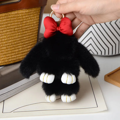 Mini Rabbit Hair Bow Pendant Keychain - Cute Bunny Bag Strap & Car Key Charm