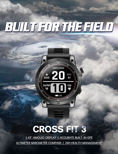 NORTH EDGE 2025 GPS Smartwatch — Men's Sport Watch with HD AMOLED, Altimeter, Barometer & Compass, 50M Water-Resistant