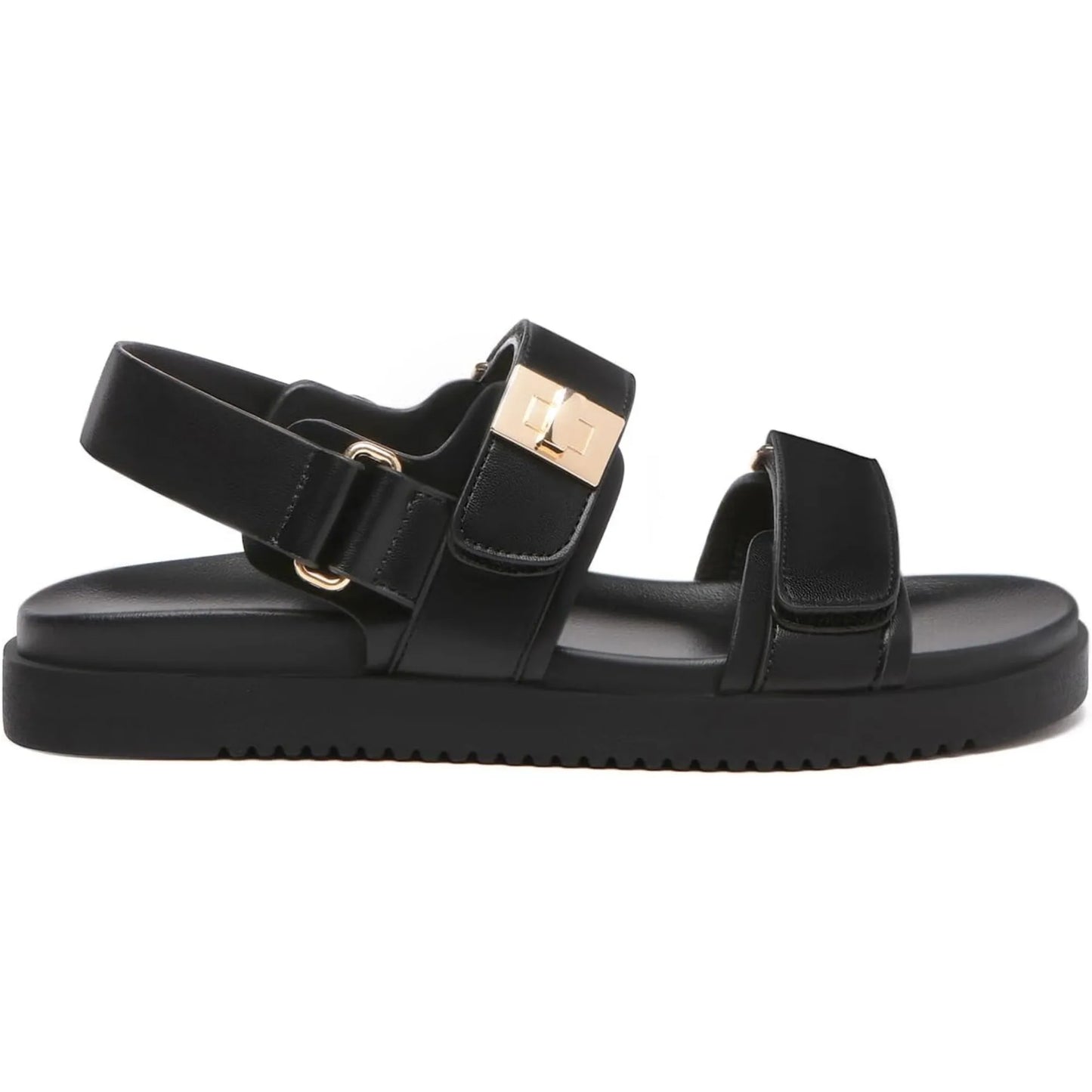 Women’s Flat Leather Sandals – Adjustable Double Strap Slip-On Comfort Footbed Shoes