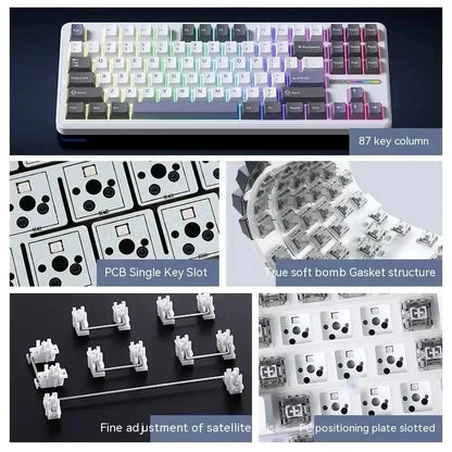 AULA F87 Pro Tri-Mode Mechanical Keyboard – 2.4G/USB/Bluetooth, 87-Key, 5-Layer Silencing, Ideal for Gaming & Typing