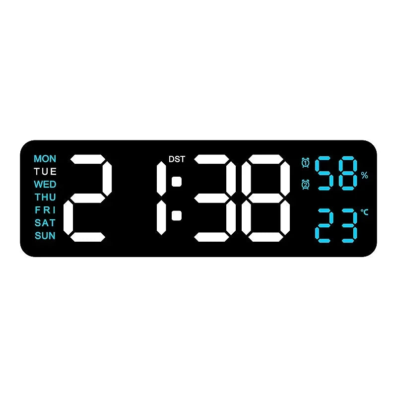 9-Inch Digital Wall Clock — USB Powered LED Table Clock with Temperature, Humidity, Week Display, Auto Dimmer, DST, 12/24H & Alarm