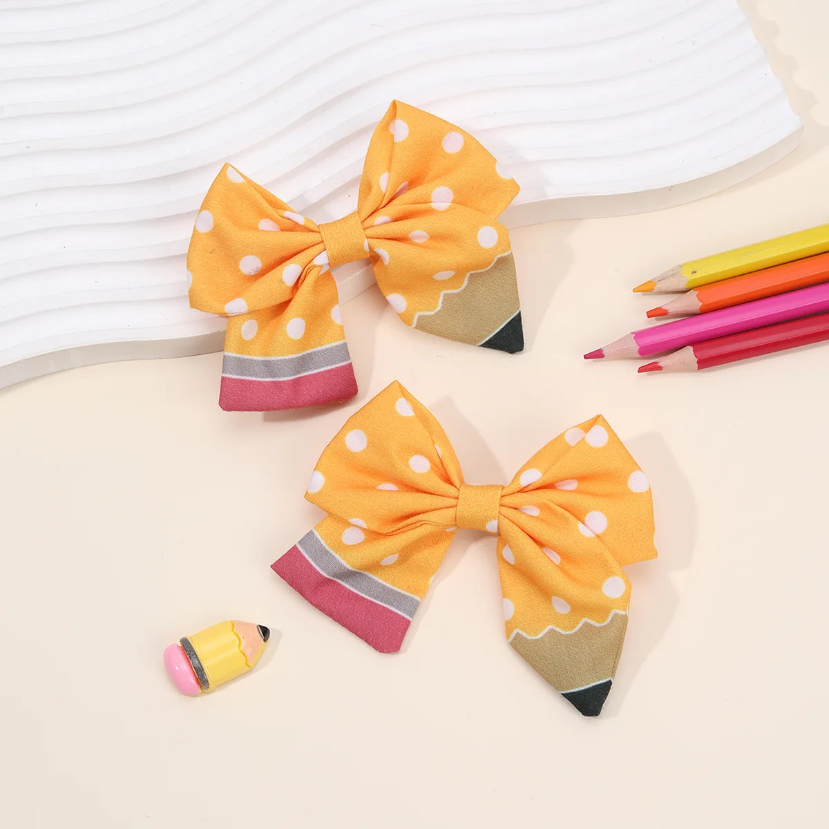 2Pcs Pencil Bow Hair Clips - Cute Kawaii Back to School Hairpins for Girls Kids