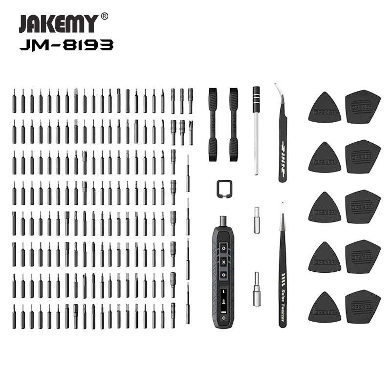 JAKEMY JM-8193 180-in-1 Electric Screwdriver Set – Precision Cordless Tool with Magnetic Bits for Phone, Glasses & Electronics Repair
