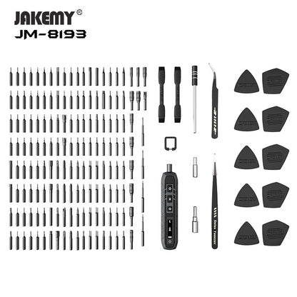 JAKEMY JM-8193 180-in-1 Electric Screwdriver Set – Precision Cordless Tool with Magnetic Bits for Phone, Glasses & Electronics Repair