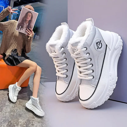 Women's Winter 2023 Flat Boots – Fleece-Lined High-Top Warm Cotton Shoes Hx-Q037