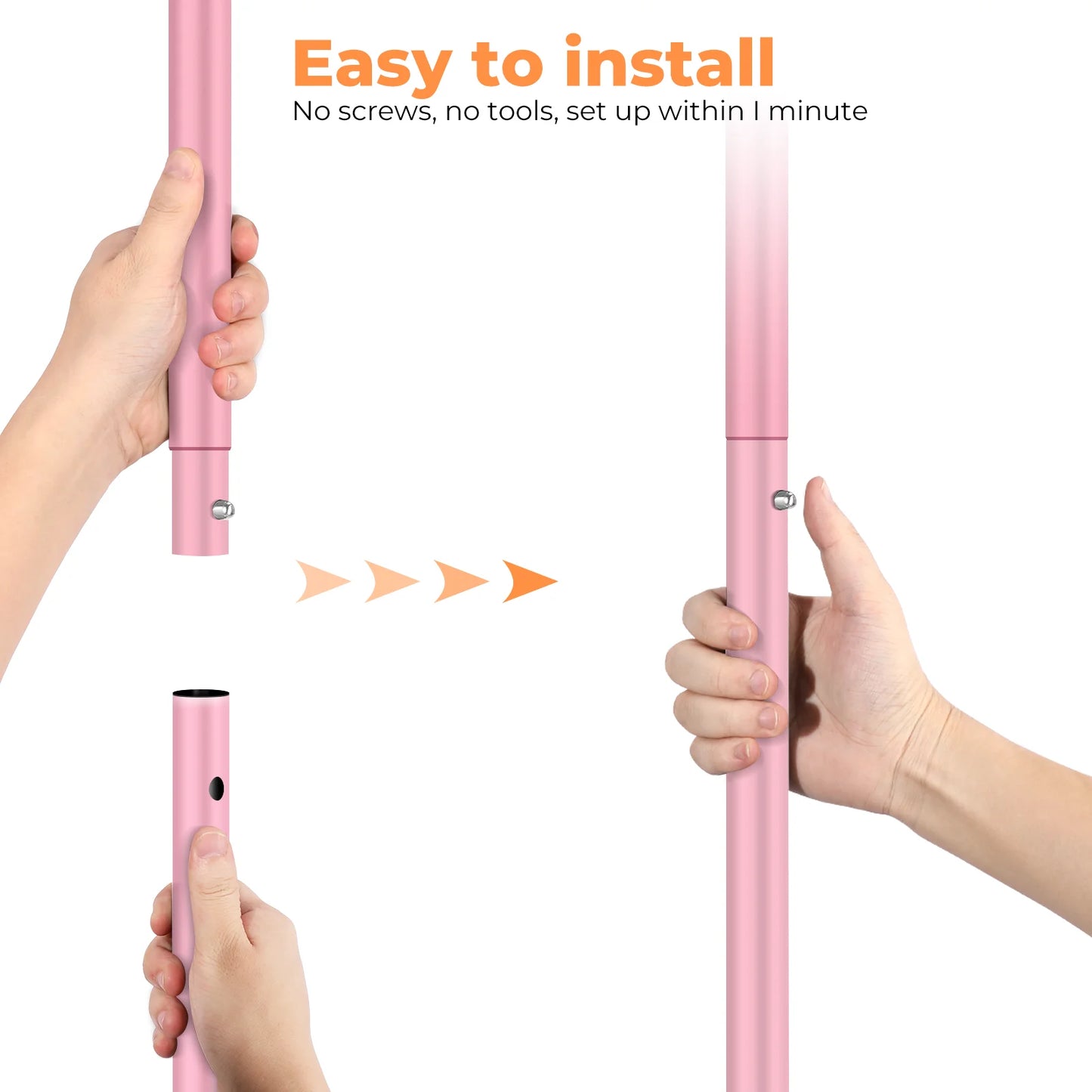 Pink Twin-Pole Rolling Clothes Rack with Net Shelf – Cute Metal Garment Rack, Strong Load-Bearing Storage