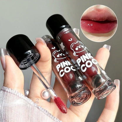 PINKCOCO Bear Doodle Mirror Lip Glaze – Long-Lasting Shiny Nude Lip Gloss, Skin-Brightening Student-Friendly Lipstick