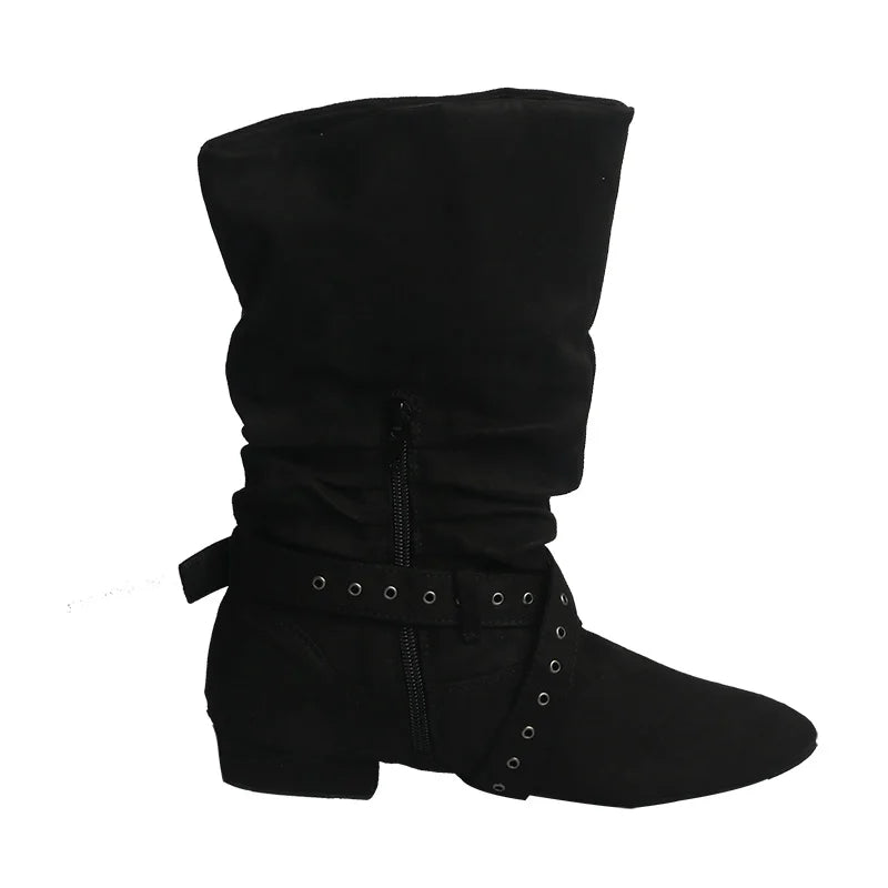 Wedopus Women’s Customized Heel Western Dance Boots – Black Suede Cowboy Shoes for Urban Dancing