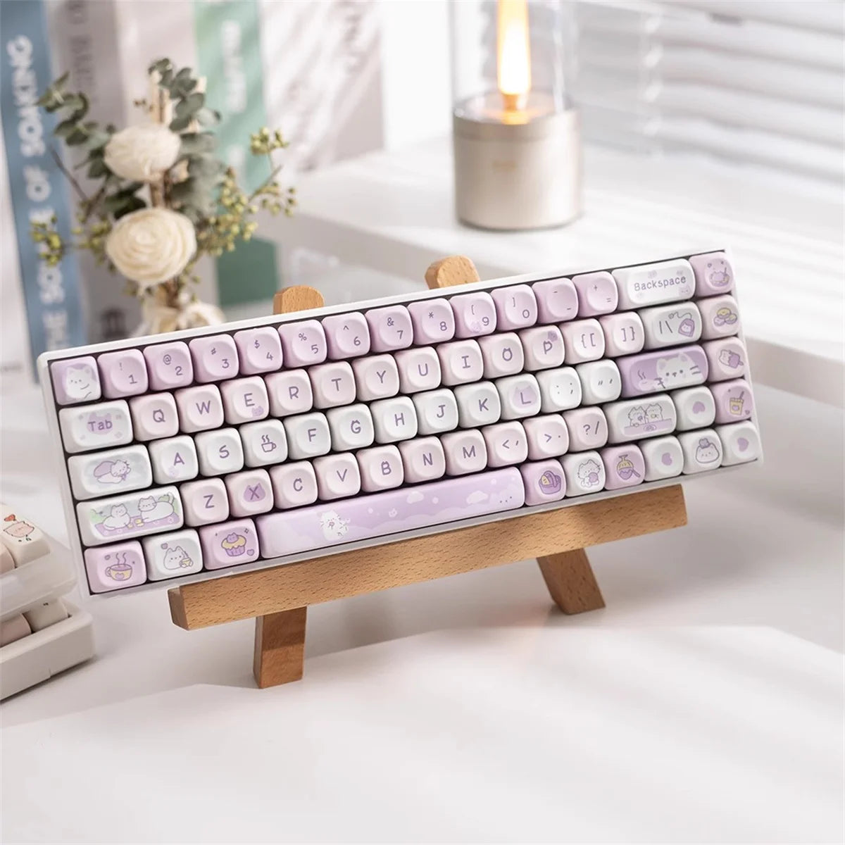 USLION 95 Keys Dessert Cat Theme Keycaps – MOA Profile PBT Key Caps Kit for 61/64/68/75/84/87 GMK67 Gaming Mechanical Keyboards