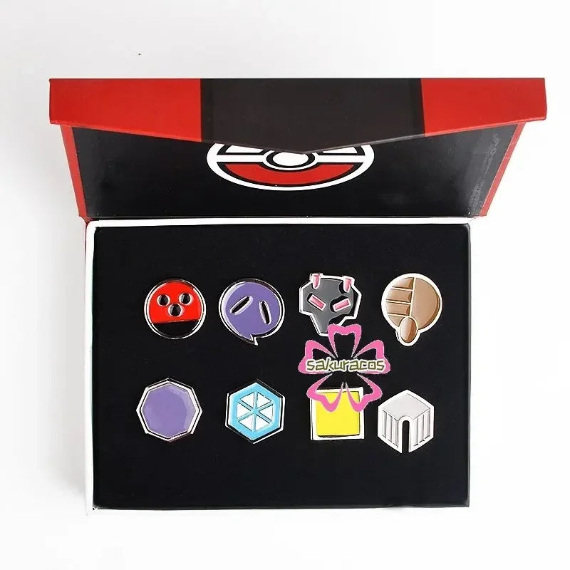 Set of 8 Pokémon Gym Badge Pins – League Region Brooches from Kanto, Johto, Hoenn, Sinnoh, Unova, Kalos & Orange Islands