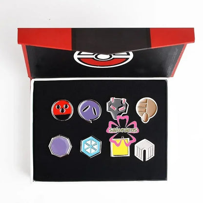 Set of 8 Pokémon Gym Badge Pins – League Region Brooches from Kanto, Johto, Hoenn, Sinnoh, Unova, Kalos & Orange Islands