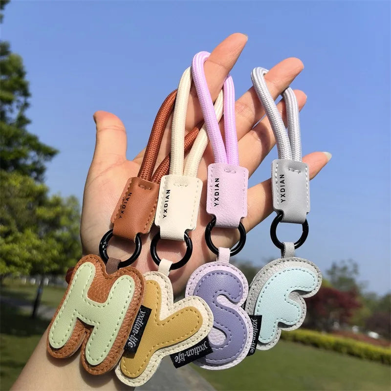 A-Z Leather Initial Keychain - Braided Wristband Pendant for Men & Women, Car, Bag & Phone Case Charm