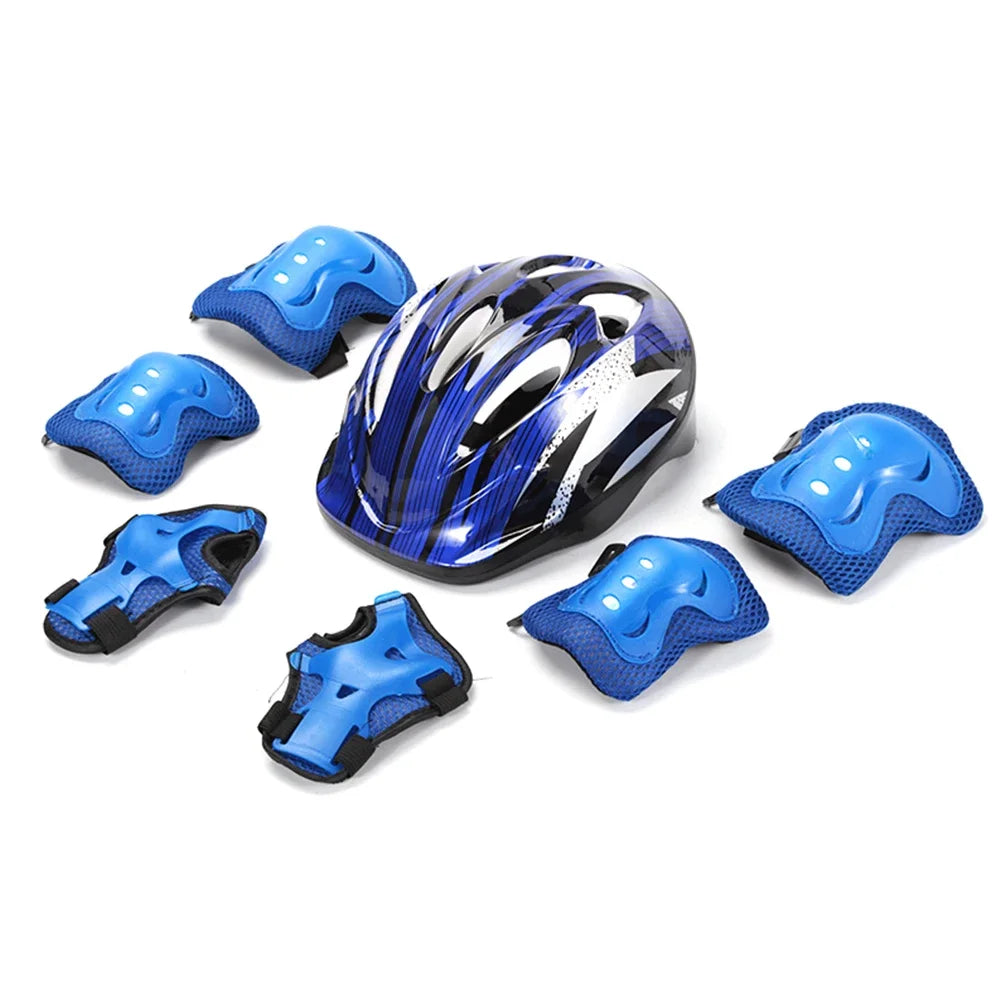 7-Piece Kids Bicycle Protective Gear Set – Helmet, Knee & Elbow Pads for Boys & Girls, Adjustable 48-55cm, Ages 5-12