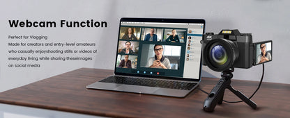 Compact 4K Digital Camera – 64MP WiFi Webcam, Retro Vlog Recorder with 3-Inch Flip Screen & Wide Angle Lens for YouTube