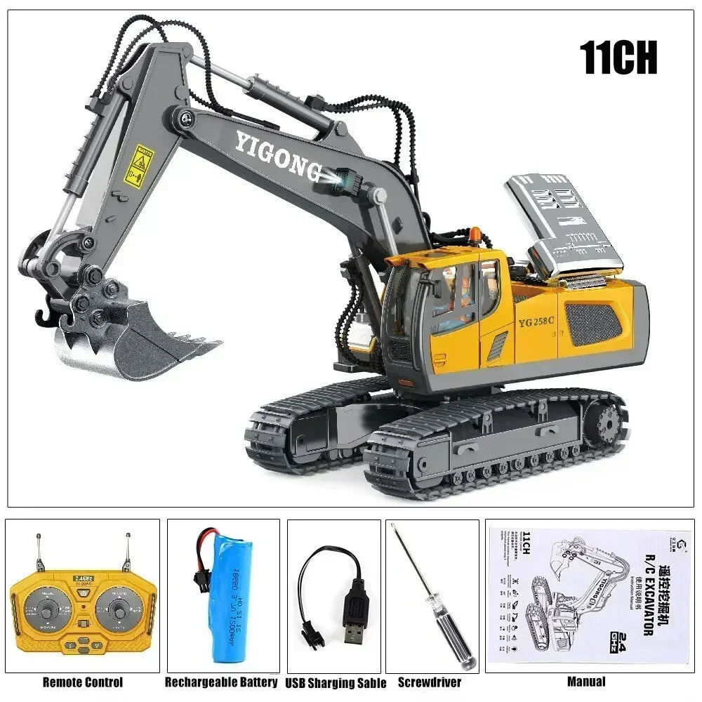2.4G RC Excavator & Dump Truck Toy – Alloy & Plastic Construction Vehicle Model for Kids