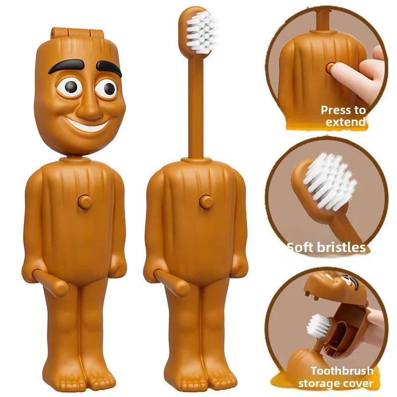 Italian Brainrot Tung Kids Toothbrush – Soft Nylon Bristles, Anime Cartoon Travel Teeth Brush for Whitening
