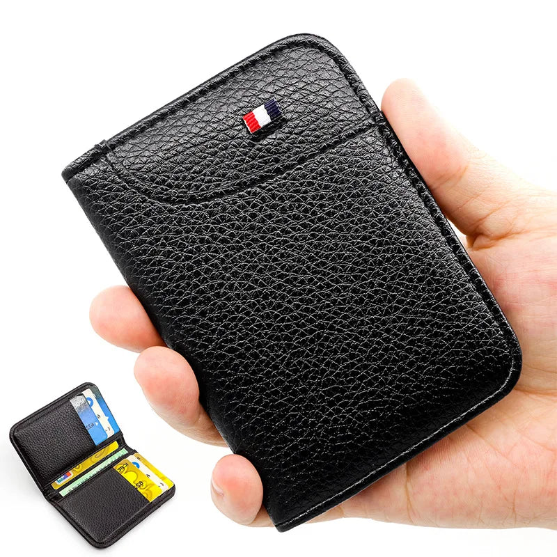 Slim PU Leather Card Wallet - Portable Mini Credit Card Holder for Men with Thin Compact Pocket Design