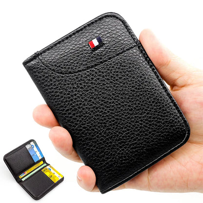 Slim PU Leather Card Wallet - Portable Mini Credit Card Holder for Men with Thin Compact Pocket Design