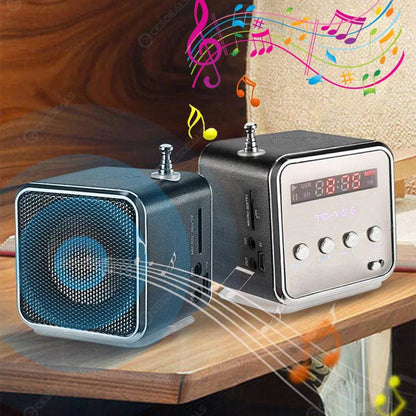 TD-V26 Portable Digital FM Radio & Wireless Speaker — Mini Stereo Receiver with LCD Display, SD/TF Card Support