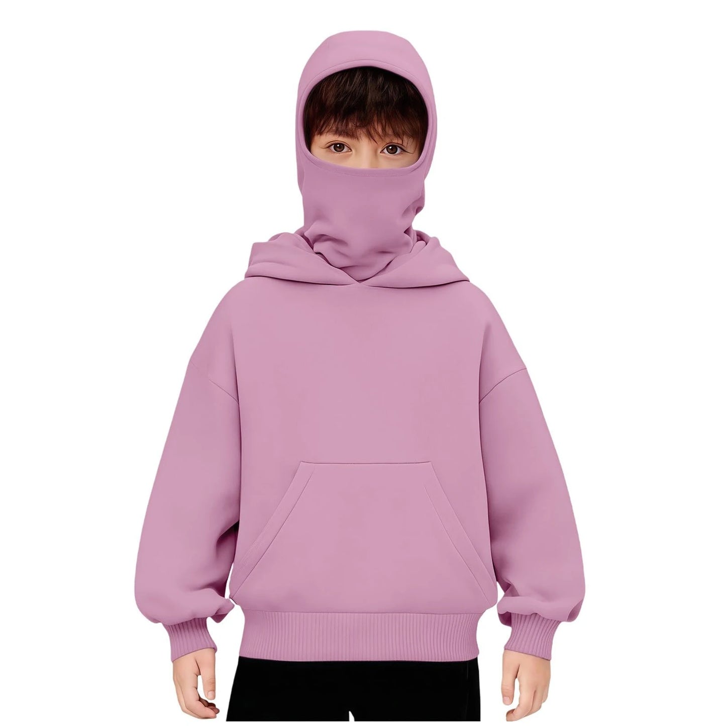 Kids Hooded Balaclava Sweatshirt - Harajuku Double Hat Long Sleeve Hoodie for Boys & Girls Ages 5-15