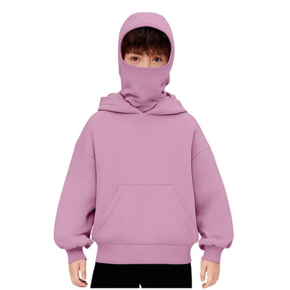 Kids Hooded Balaclava Sweatshirt - Harajuku Double Hat Long Sleeve Hoodie for Boys & Girls Ages 5-15