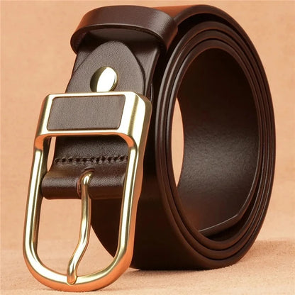 Genuine Leather Men's Belt – High-Quality Buckle, Cowskin Casual & Business Waistband, Cowboy Fashion Designer 2024 New