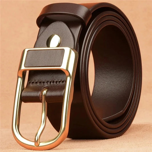 Genuine Leather Men's Belt – High-Quality Buckle, Cowskin Casual & Business Waistband, Cowboy Fashion Designer 2024 New