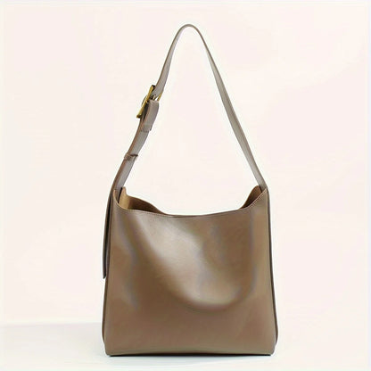 Women’s Retro Faux Leather Tote Bag – Minimalist Shoulder Bucket Handbag with PU Lining