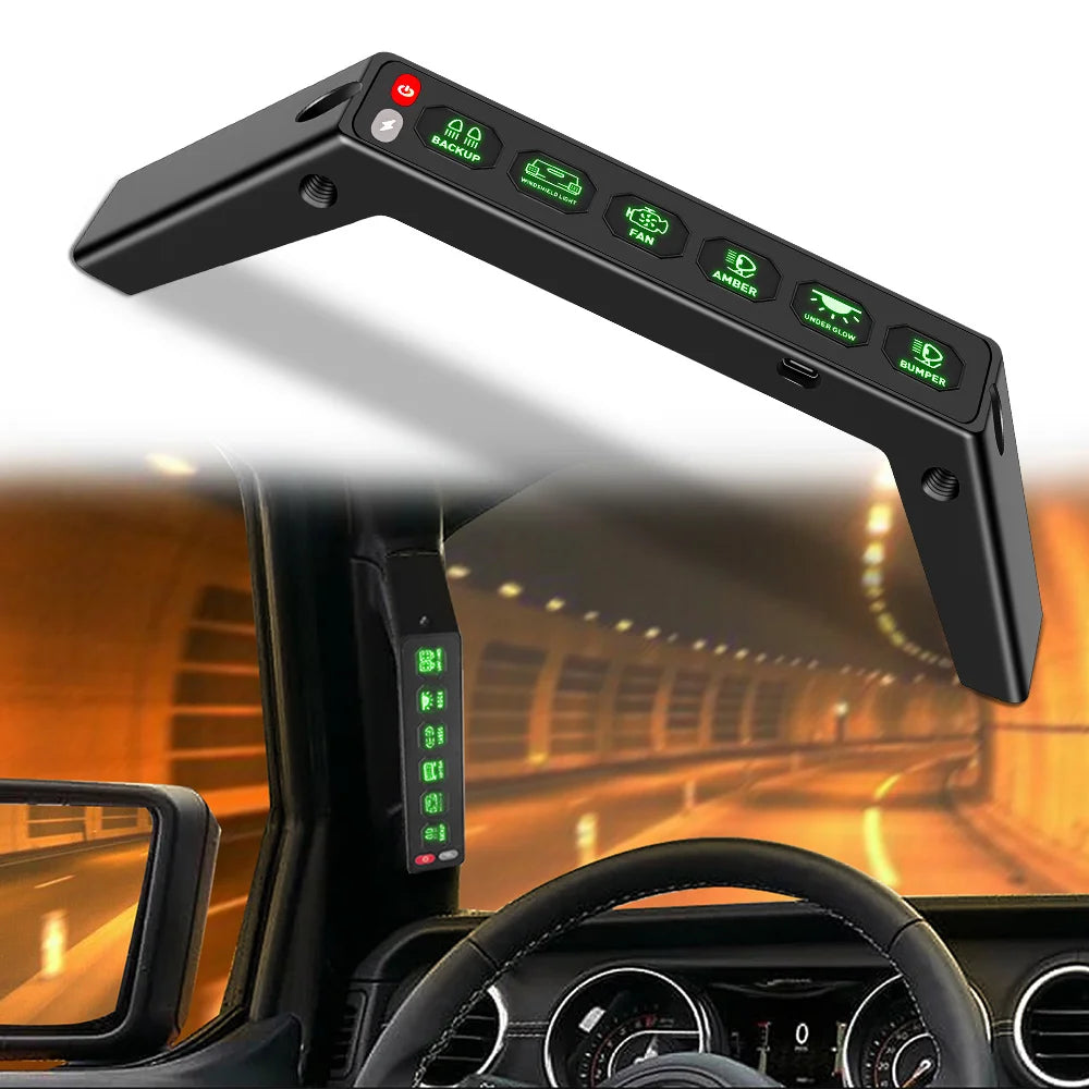6-Gang Wireless Switch Panel - Grab Handle Control Panel for Jeep Wrangler JL 2018-2023 & Gladiator 2020-2023