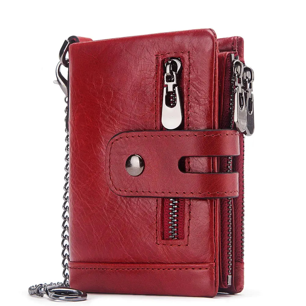 Fashion Women’s Leather Wallet — Genuine Leather Clutch with Hasp & Double Zipper, Short Coin Pocket and ID Card Holder Purse