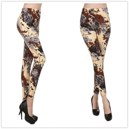 Plus Size Women Printed Leggings – Floral Elephant Star Plaid High Waist Stretch Slim Fit Skinny Pants 2XL–3XL Milk Silk Jeggings